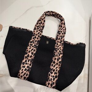 Victoria Secret (Large) Leopard Trim Black Mesh Tote Bag!